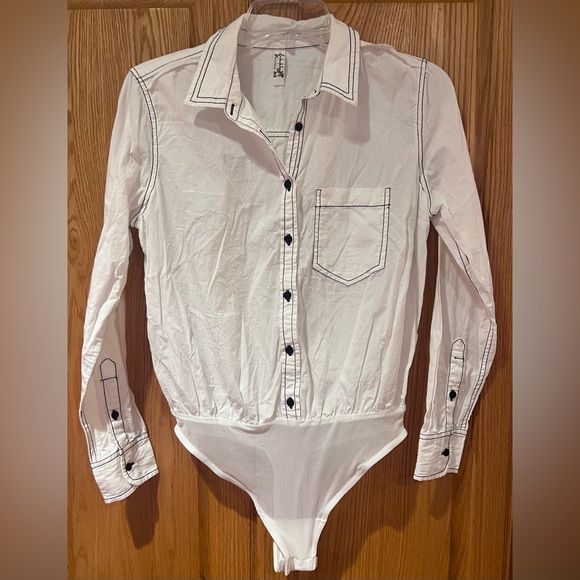 Free People Power Move Bodysuit Top White with Black Contrast Stitching Size XS - Picture 9 of 16